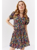 Fusta mini floral coral negru 04004 - Magazin online - Boutique